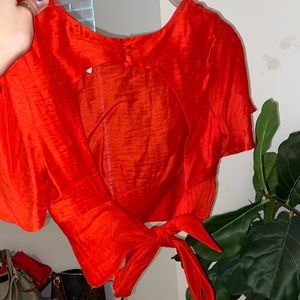 Red free people tie back top